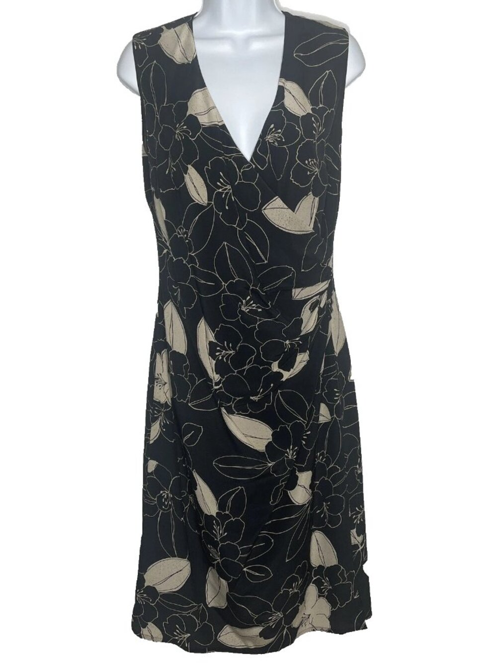 Vintage Y2K Max Mara Pura Seta Silk Faux Wrap Dress Size 10 Black Ivory Floral